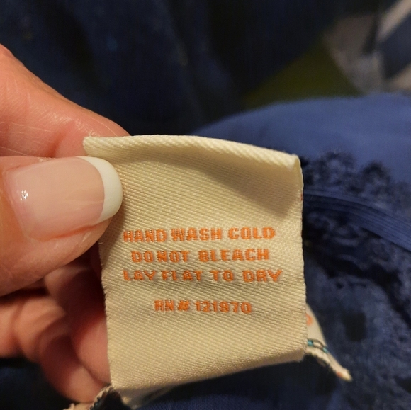 Flying Tomato Dark Blue Blouse with White Embroidery Small - Picture 3 of 4